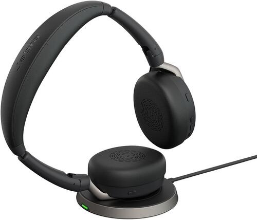 Jabra Evolve2 65 Flex Stereo Wireless (Bluetooth) Headset, MS, USB Type-A with Charging Stand